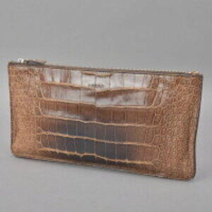 Prada Alligator Pouch Clutch Bag Brown Crocodile Leather Handbag